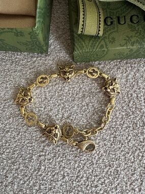 Gold Tiger Head Link Bracelet for Women